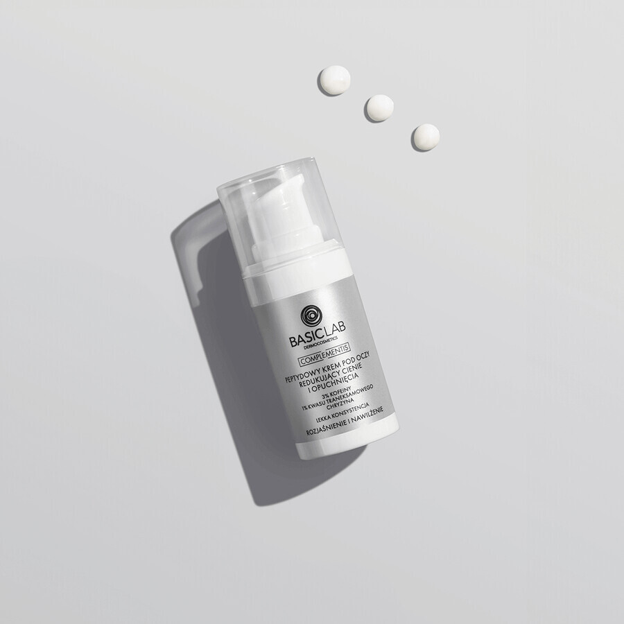 BasicLab Complementis, crema occhi ai peptidi per ridurre le occhiaie e le borse, illuminare e idratare, texture leggera, 15 ml