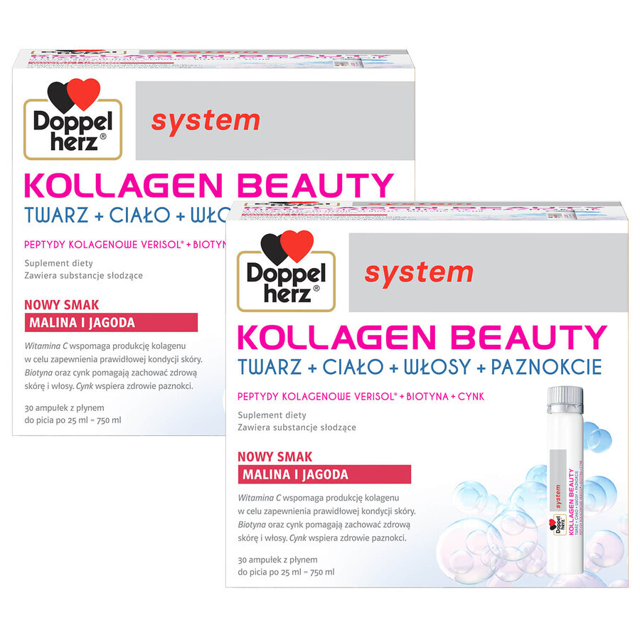 Set di bellezza Doppelherz System Kollagen, gusto lampone e mirtillo, 2 x 30 fiale