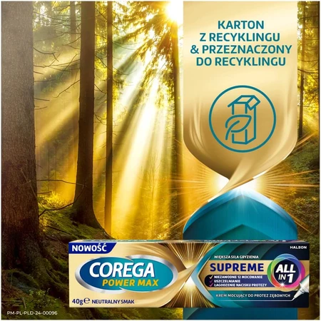 Corega Power Max Supreme All-In 1, crema fijadora para dentaduras postizas, neutro, 40 g