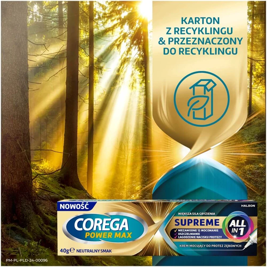 Corega Power Max Supreme All-In 1, crema fijadora para dentaduras postizas, neutro, 40 g