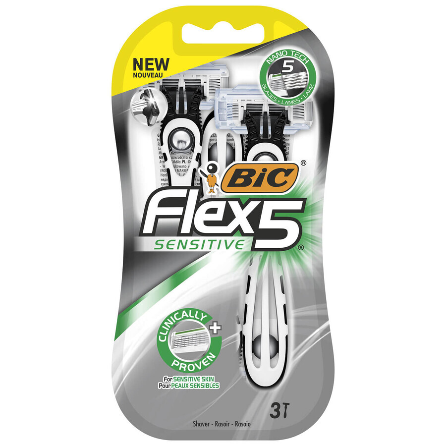 BIC Flex 5, maquinilla de afeitar masculina, desechable, 5 hojas, 3 piezas