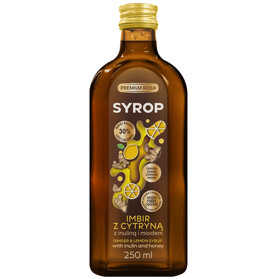 Sciroppo Premium Rosa Zenzero e limone con inulina e miele, 250 ml