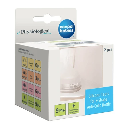 Canpol Bebés, biberón anticólicos S-Shape, boca ancha, PP, 24/201, 200 ml + tetina de silicona para biberón S-Shape XL, alimentación rápida, 59/894, a partir de 9 meses, 2 unidades de regalo