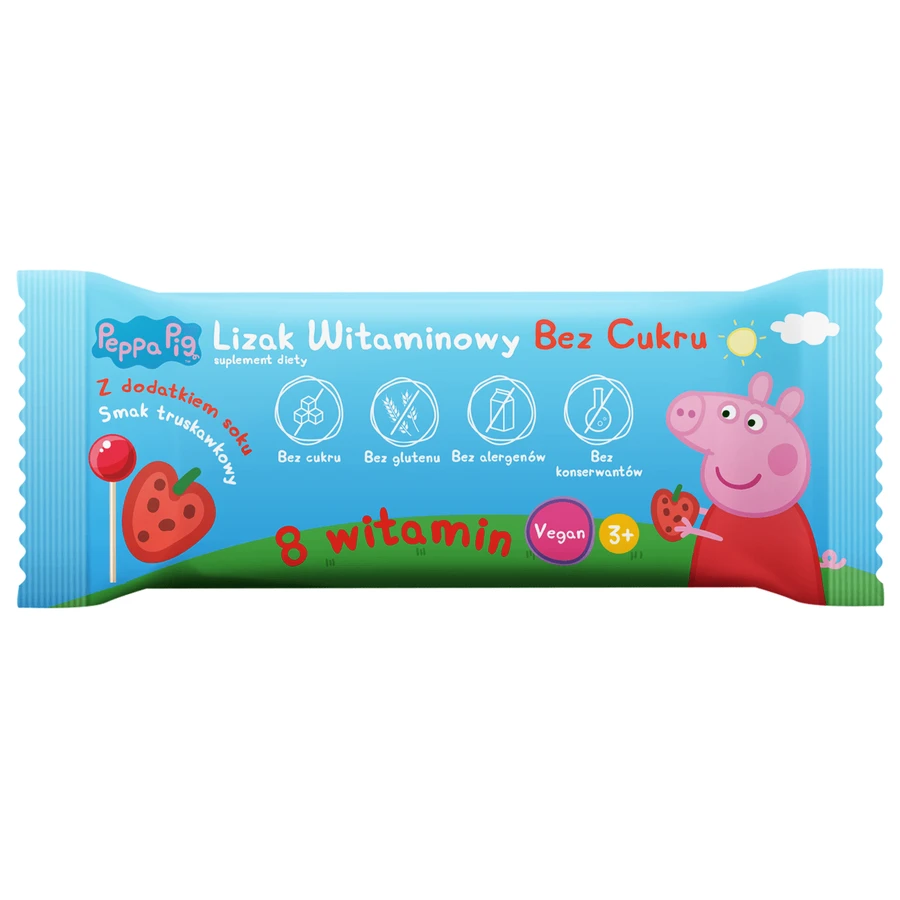 Sucette vitaminée sans sucre Peppa Pig, goût fraise, à partir de 3 ans, 8 g