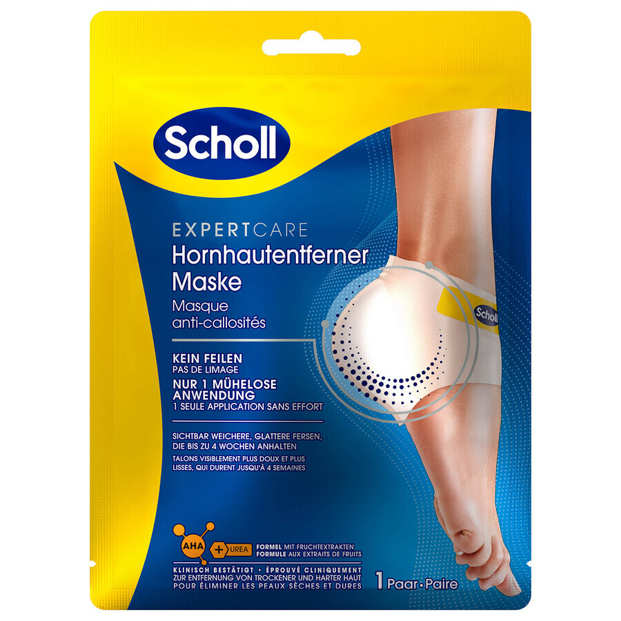 Scholl Expert Care, Mască exfoliantă pentru călcâie cu acizi AHA, 1 pereche