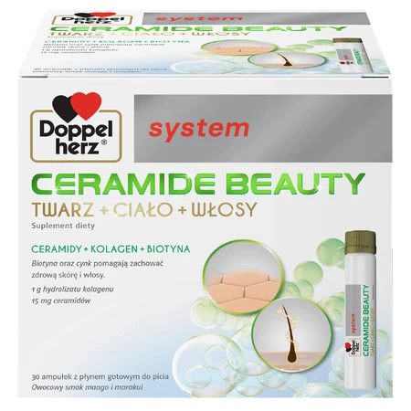 Doppelherz System Ceramide Beauty, arôme de fruits mangue et fruit de la passion, 25 ml x 30 ampoules + Magnésium 400, liquide, arôme orange et citron, 25 ml x 20 ampoules gratuit
