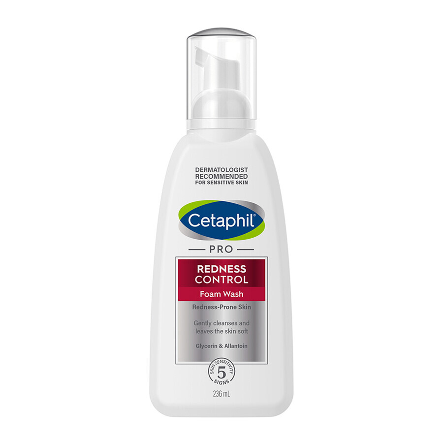 Cetaphil Pro Redness Control, schiuma detergente per il viso, pelle sensibile, 236 ml + crema idratante per il viso con acido ialuronico, crema notte, 48 ml in omaggio