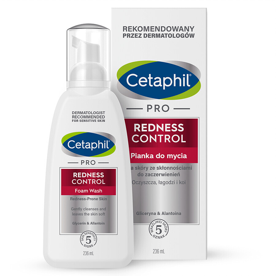Cetaphil Pro Redness Control, schiuma detergente per il viso, pelle sensibile, 236 ml + crema idratante per il viso con acido ialuronico, crema notte, 48 ml in omaggio