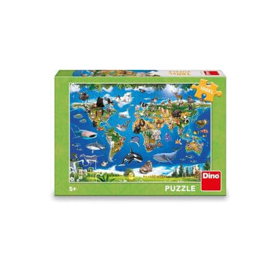 Puzzle XL Carte des animaux, 5 ans et +, 100 pièces, Dino
