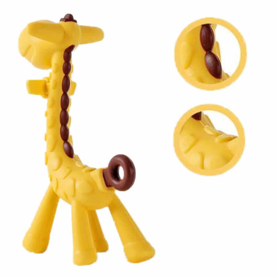 Bocioland, silicone teether with tabs, yellow-brown giraffe, from 3 months, 1 piece