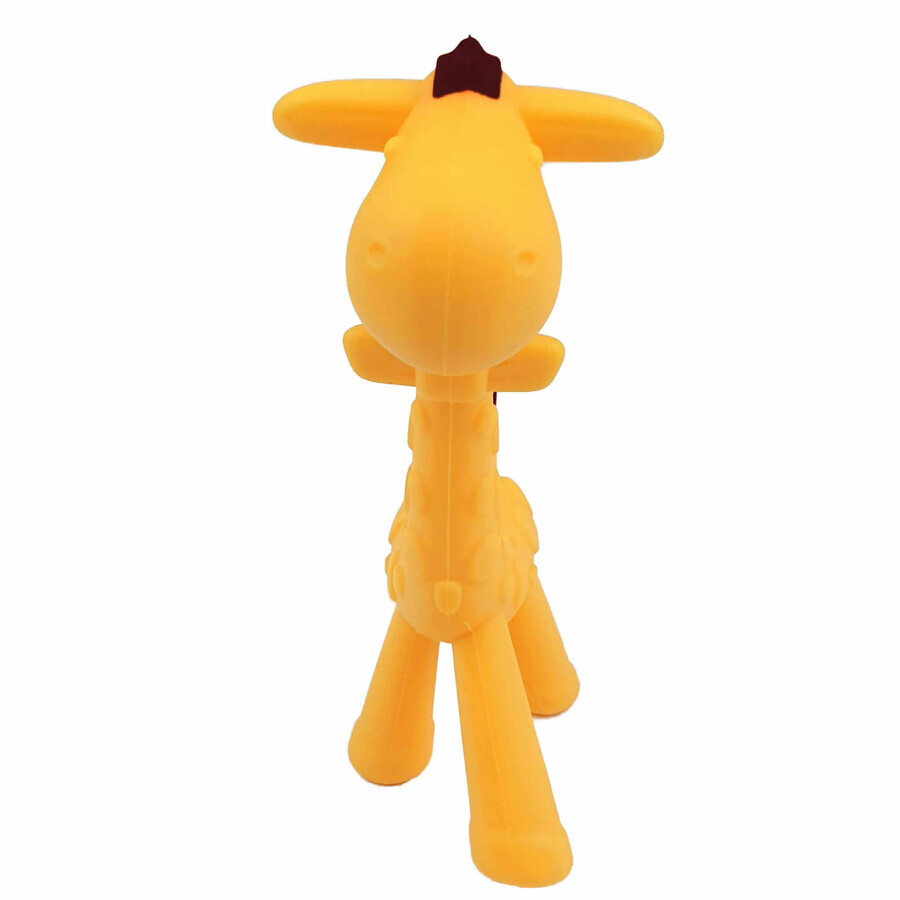 Bocioland, silicone teether with tabs, yellow-brown giraffe, from 3 months, 1 piece