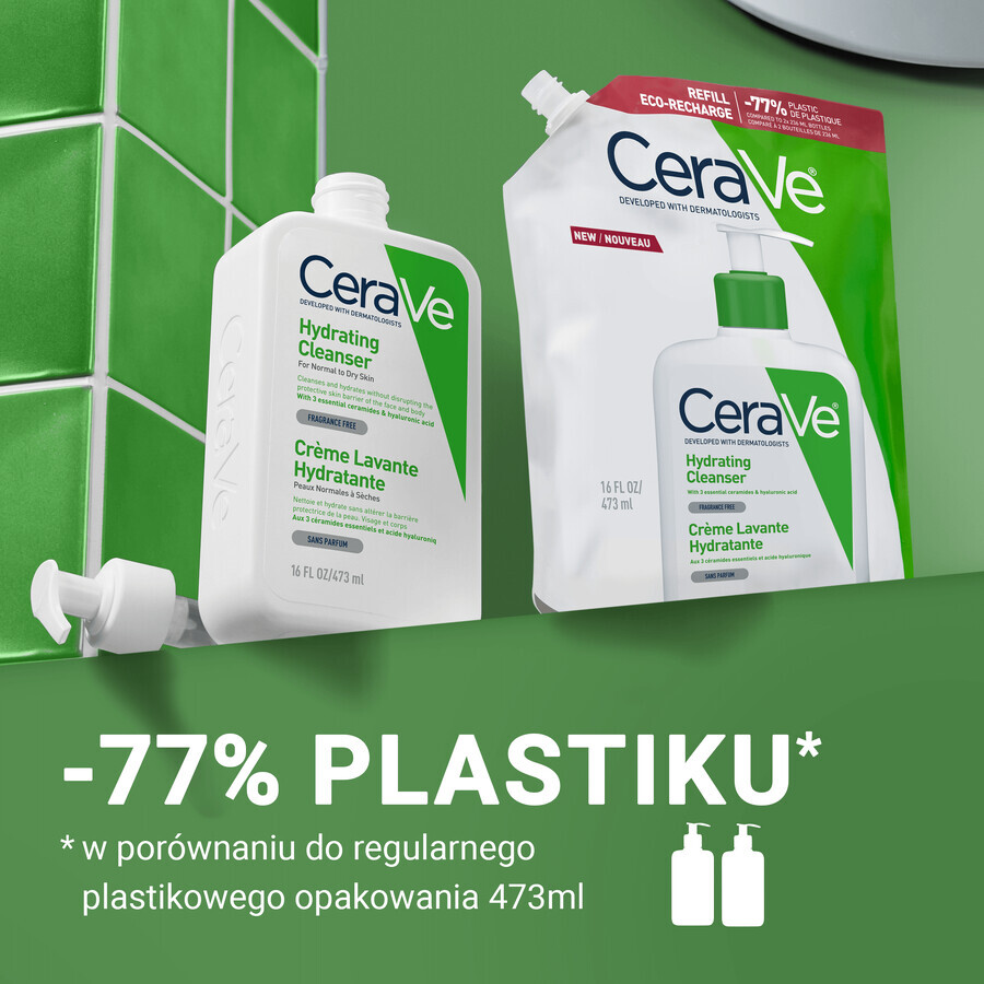 CeraVe, emulsie de curățare hidratantă, piele normală și uscată, stoc, 473 ml