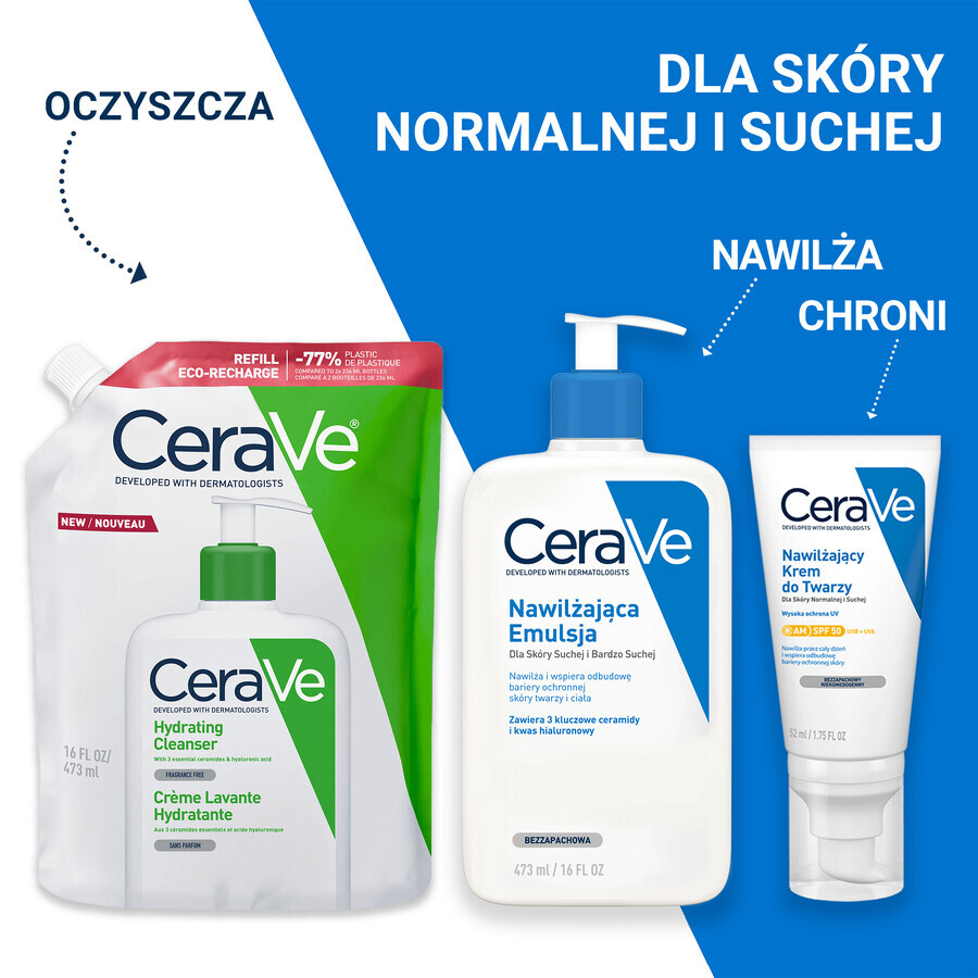 CeraVe, emulsie de curățare hidratantă, piele normală și uscată, stoc, 473 ml