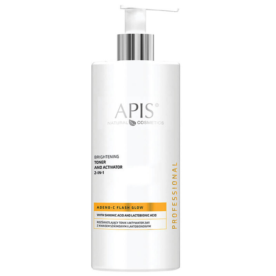 Apis Adeno-C Flash Glow, tonique illuminateur et activateur 2en1 avec acide shikimique et lactobionique, 500 ml