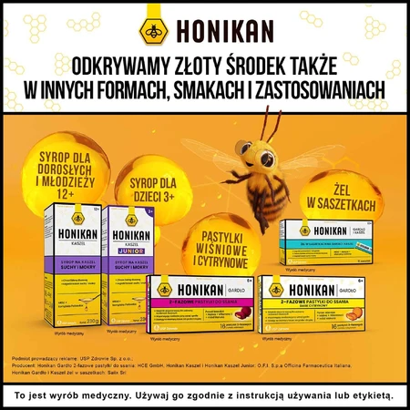 Honikan Throat and Immunity Honey Honi-Gels, à partir de 4 ans, 30 pièces