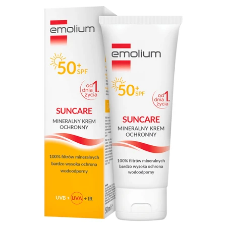 Emolium Suncare set, crema de protección mineral para niños desde el primer día y adultos, FPS 50+, 2 x 50 ml + juego de playa "atrapa la pelota" gratuito