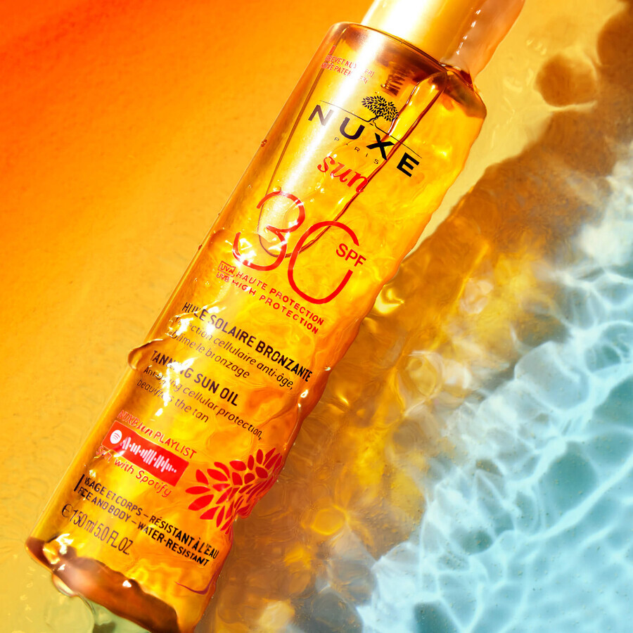 Nuxe Sun, aceite bronceador para rostro y cuerpo, FPS 30, 150 ml + bolsa de playa de regalo