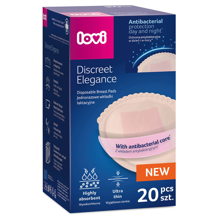 Lovi Discreet Elegance set, tampoane pentru sân, antibacteriene, alb, 60 bucăți + tampoane pentru sân, antibacteriene, bej, 20 bucăți