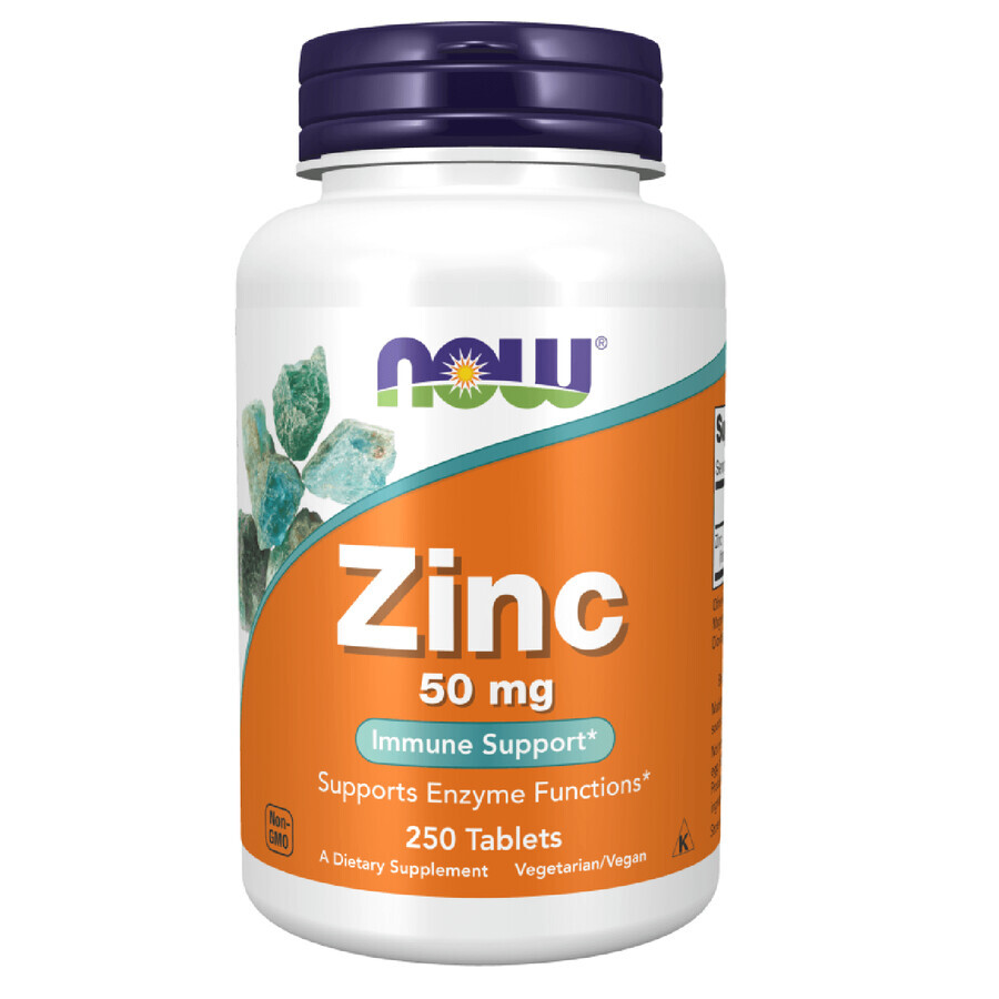 Now Foods Zinc 50 mg, gluconato de zinc, 250 cápsulas vegetales