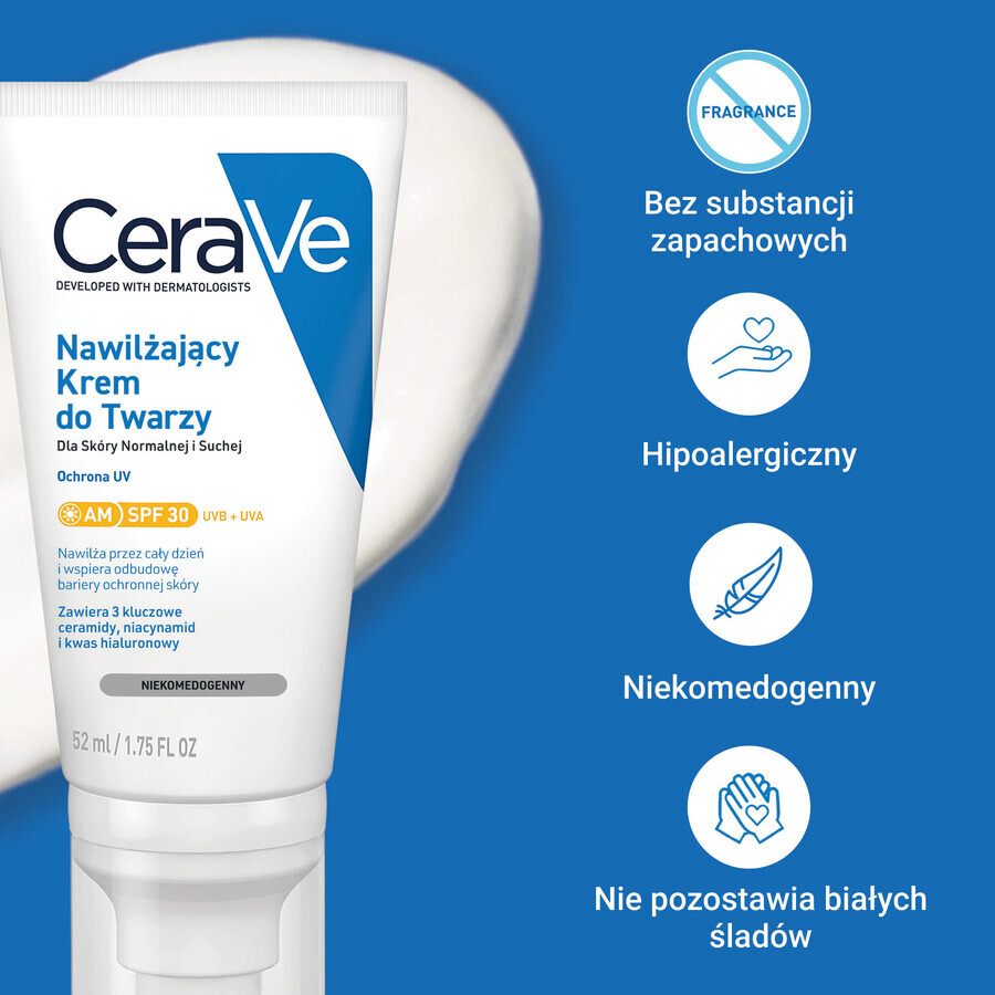 Cerave set, moisturizing face cream, SPF 30, 52 ml + cleansing washing gel with ceramides, normal and oily skin, 236 ml