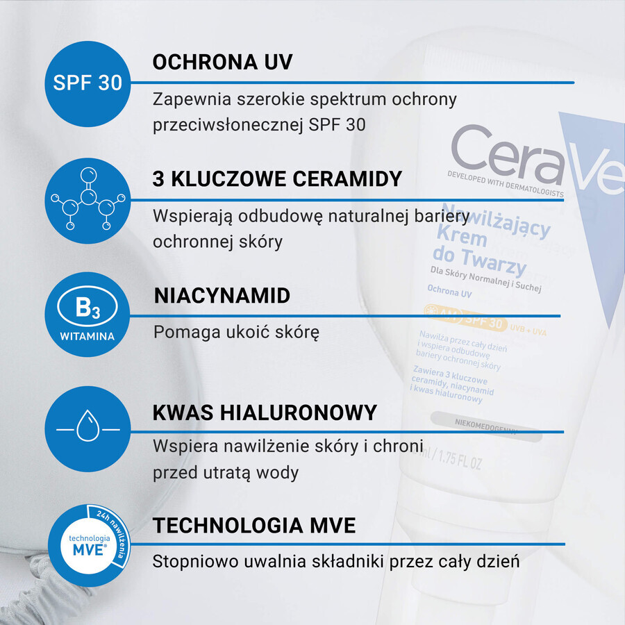 Cerave set, moisturizing face cream, SPF 30, 52 ml + cleansing washing gel with ceramides, normal and oily skin, 236 ml