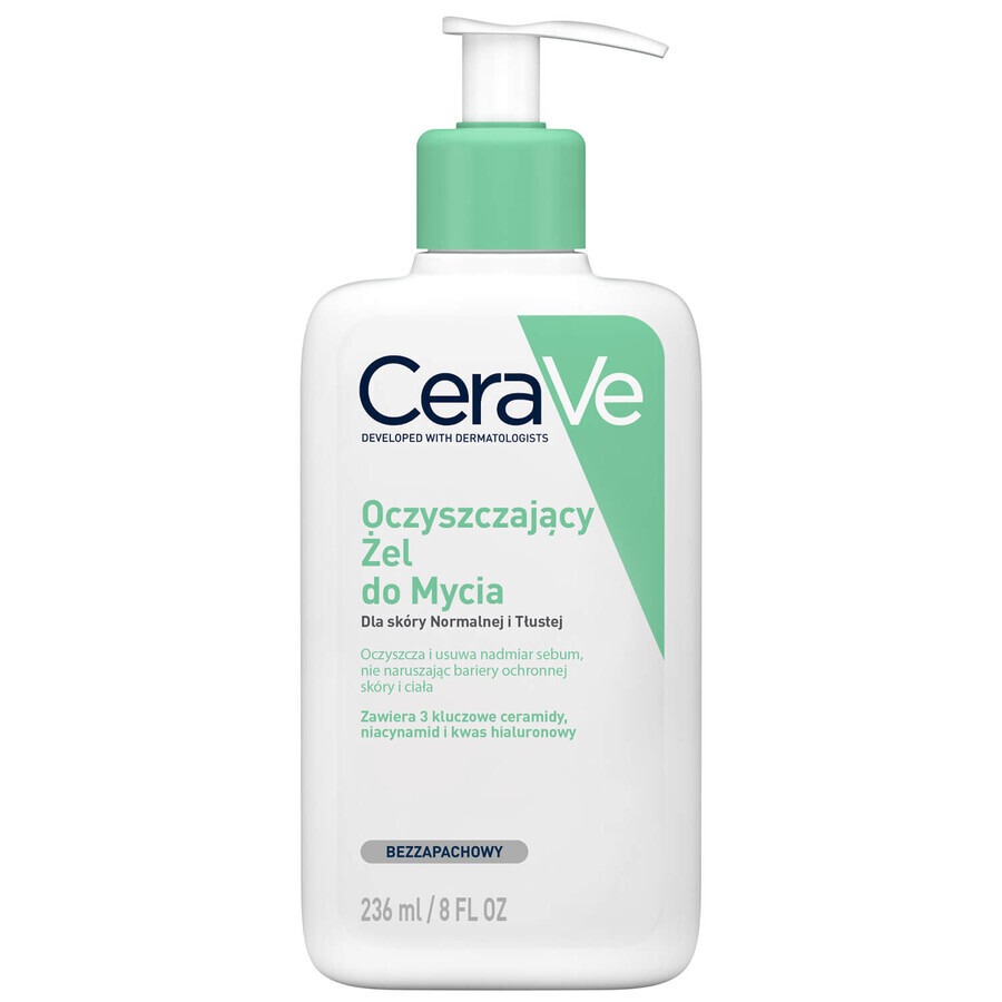 Cerave set, moisturizing face cream, SPF 30, 52 ml + cleansing washing gel with ceramides, normal and oily skin, 236 ml
