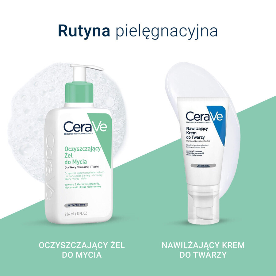 Cerave set, moisturizing face cream, SPF 30, 52 ml + cleansing washing gel with ceramides, normal and oily skin, 236 ml