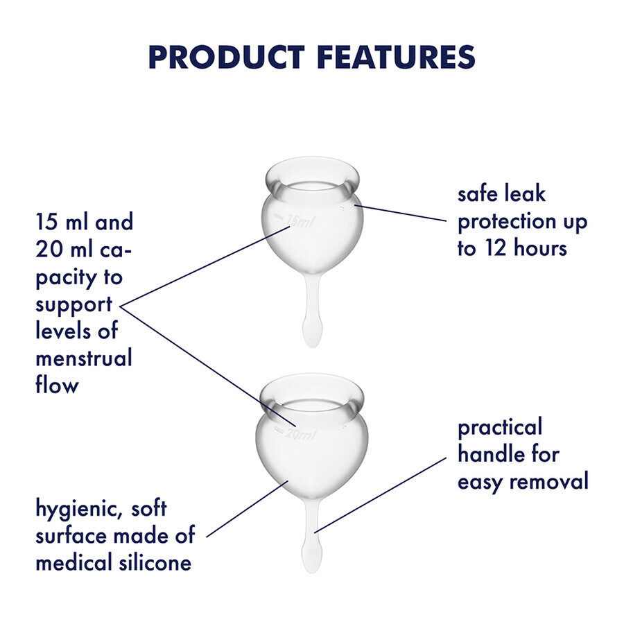 Satisfyer Feel Good, Menstruationstasse, 15 ml + 20 ml, Transparent, 2 Stück