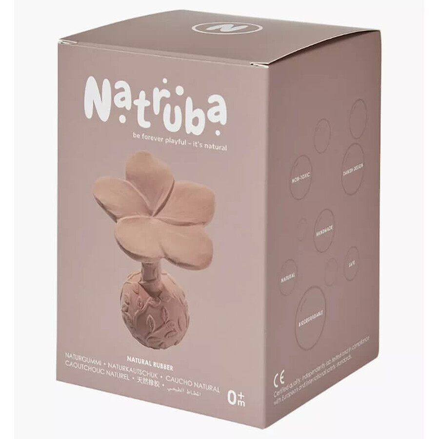 Natruba, natural rubber teether with rattle, plumeria flower, from birth, 1 piece