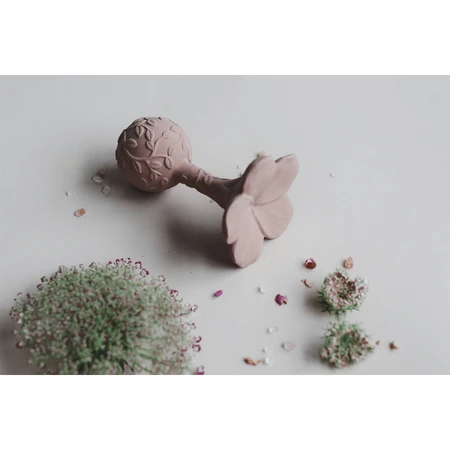 Natruba, Beißring aus Naturkautschuk mit Rassel, Plumeria Blume, ab Geburt, 1 Stück
