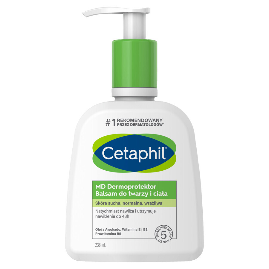 Cetaphil MD Dermoprotector, hydraterende lotion voor gezicht en lichaam, droge en gevoelige huid, met pompje, 236 ml + hydraterende gezichtscrème met hyaluronzuur, nachtcrème, 48 ml gratis
