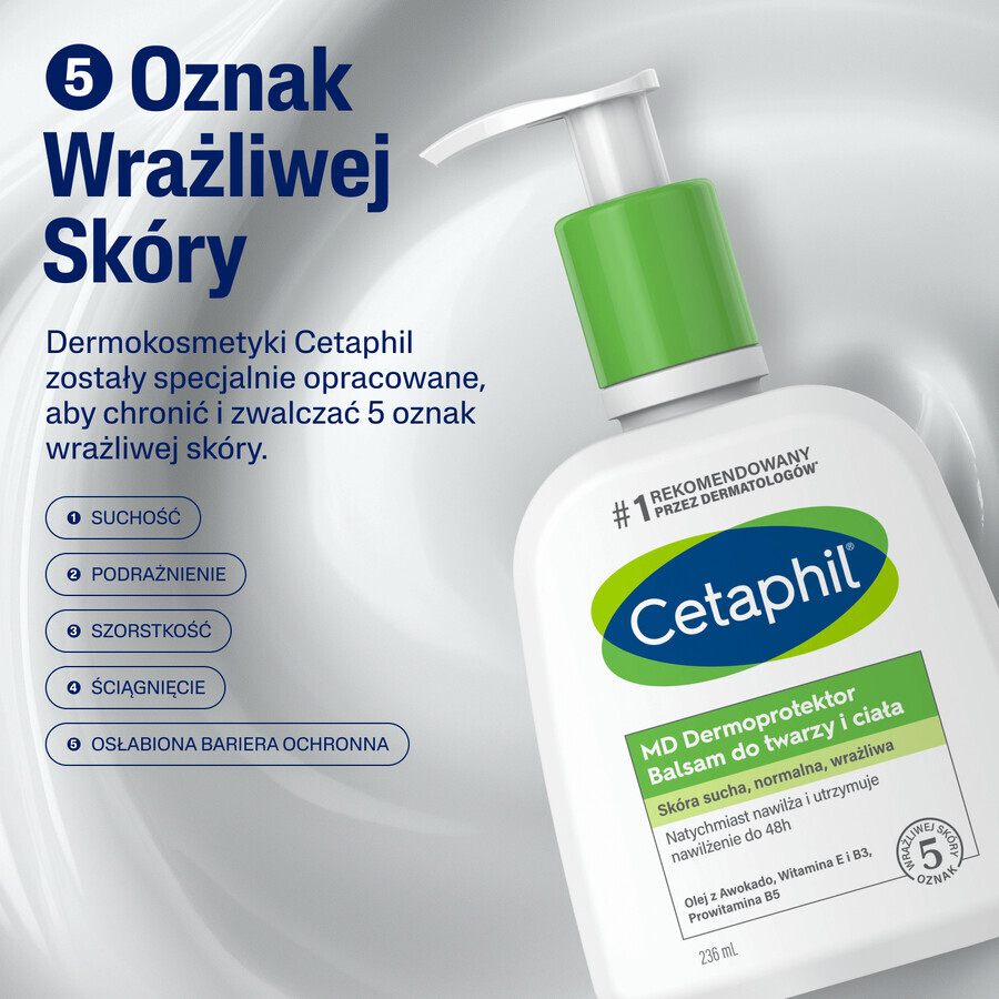 Cetaphil MD Dermoprotector, hydraterende lotion voor gezicht en lichaam, droge en gevoelige huid, met pompje, 236 ml + hydraterende gezichtscrème met hyaluronzuur, nachtcrème, 48 ml gratis