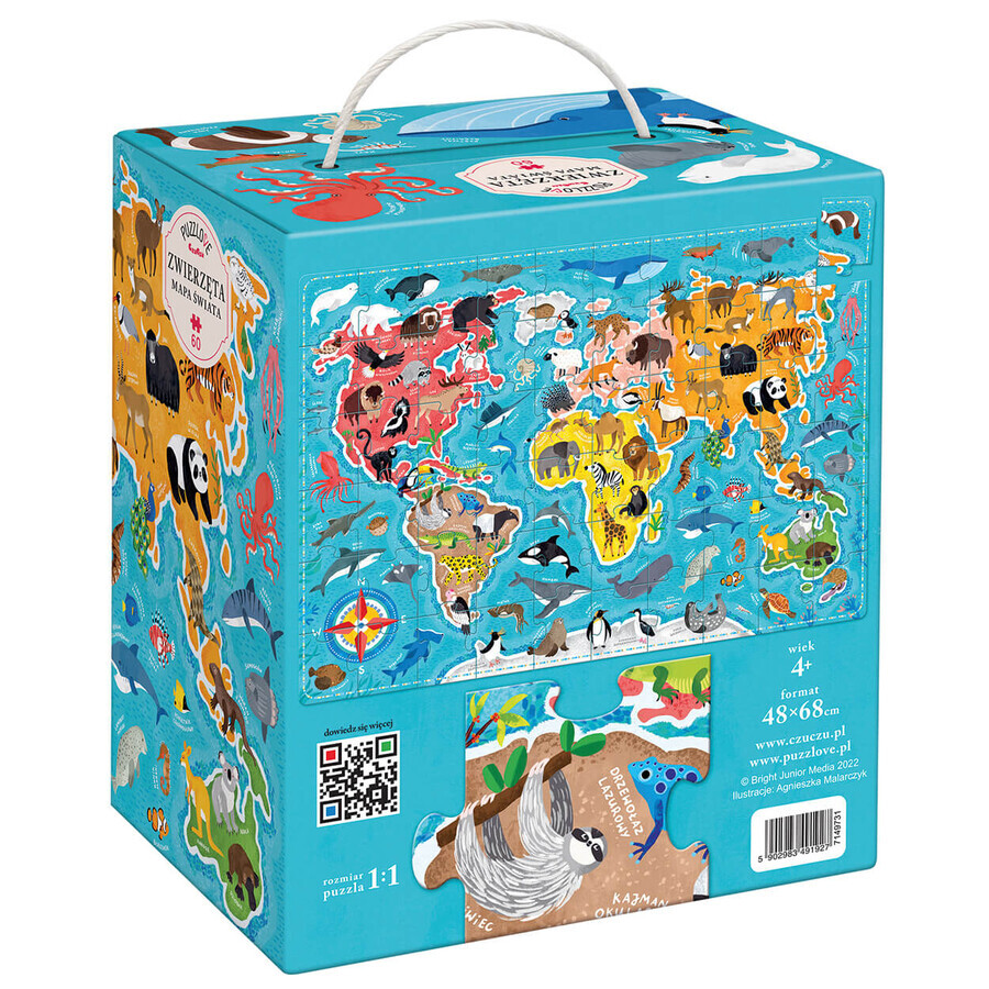 CzuCzu Puzzlove Animaux Carte du Monde, puzzle pour enfants, à partir de 4 ans, 60 éléments