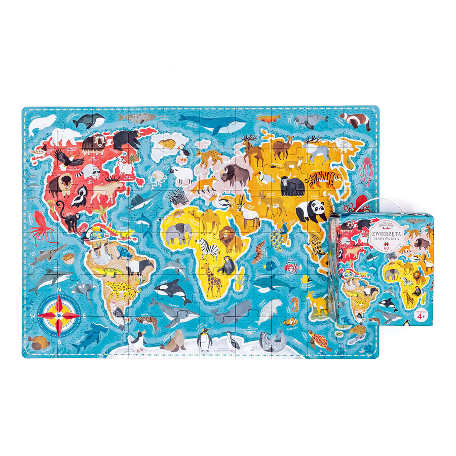 CzuCzu Puzzlove Animaux Carte du Monde, puzzle pour enfants, à partir de 4 ans, 60 éléments