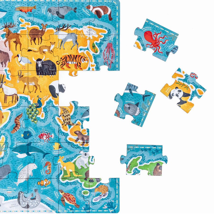 CzuCzu Puzzlove Animaux Carte du Monde, puzzle pour enfants, à partir de 4 ans, 60 éléments