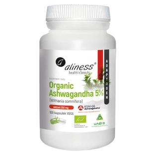 Aliness Bio Ashwagandha KSM-66, 5% Vitanolide, 100 pflanzliche Kapseln