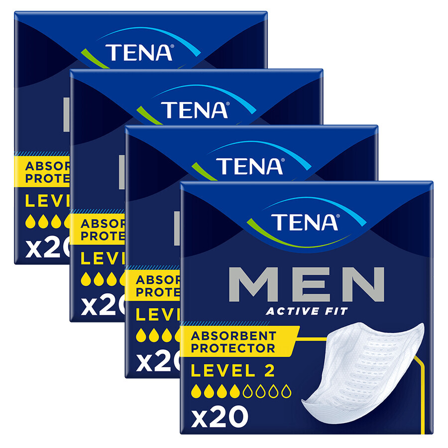 Set Tena Men Active Fit, semelles anatomiques pour hommes, niveau 2, 4 x 20 pièces
