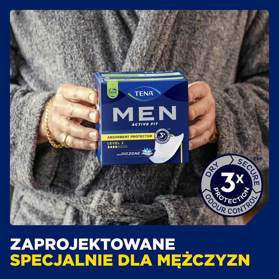 Set Tena Men Active Fit, semelles anatomiques pour hommes, niveau 2, 4 x 20 pièces