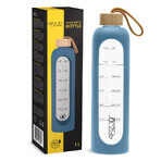 4Fizjo, botella de agua de vidrio en funda de silicona, motivacional, azul, 1 l