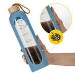 4Fizjo, botella de agua de vidrio en funda de silicona, motivacional, azul, 1 l 4Fizjo, botella de agua de vidrio en funda de silicona, motivacional, azul, 1 l