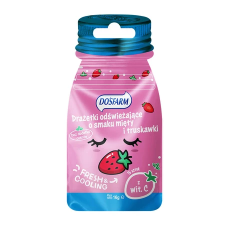 Dosfarm Dragées rafraîchissantes à la vitamine C, goût fraise et menthe, 16 g