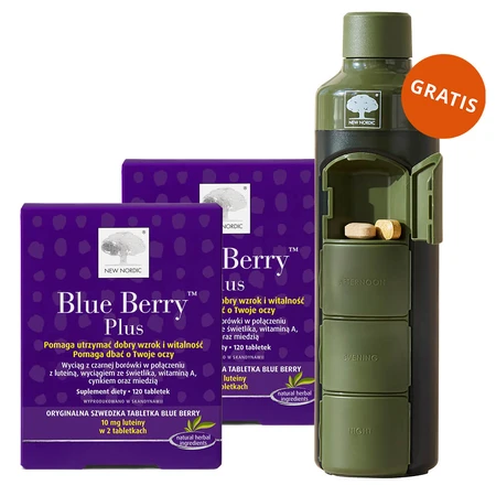 Nouveau set Nordic Blue Berry Plus, 2 x 120 comprimés + flacon avec tiroirs à médicaments gratuits