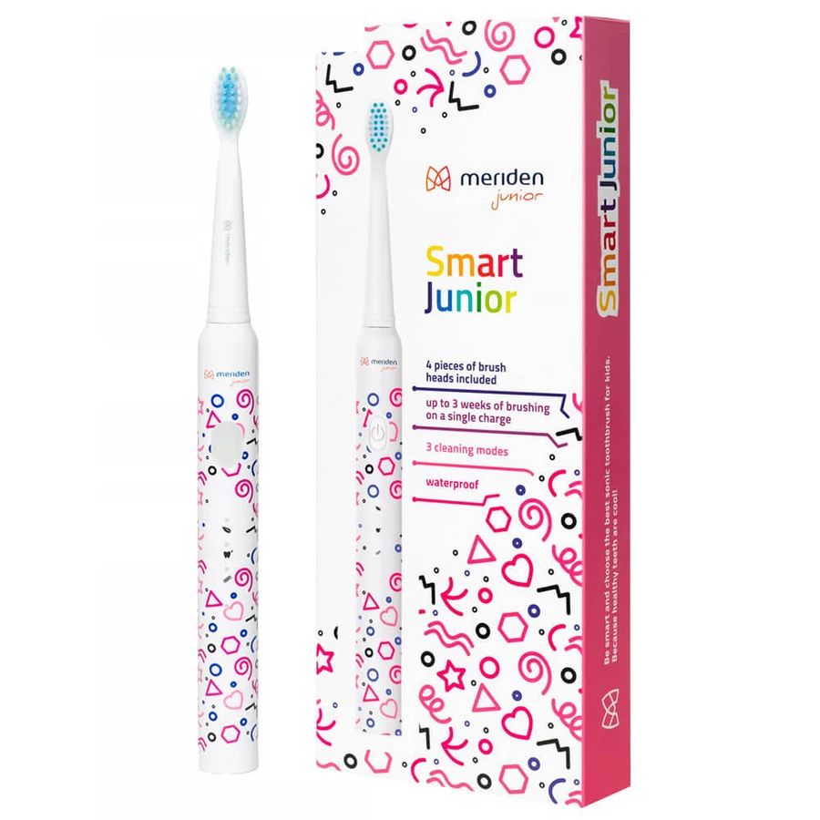 Meriden Smart Junior Pink, Schallzahnbürste für Kinder, rosa, ab 5 Jahren, 1 Stück + Ersatzaufsätze, 4 Stück