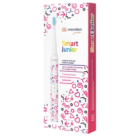 Meriden Smart Junior Pink, Schallzahnbürste für Kinder, rosa, ab 5 Jahren, 1 Stück + Ersatzaufsätze, 4 Stück