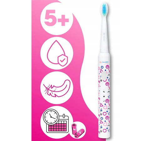 Meriden Smart Junior Pink, Schallzahnbürste für Kinder, rosa, ab 5 Jahren, 1 Stück + Ersatzaufsätze, 4 Stück