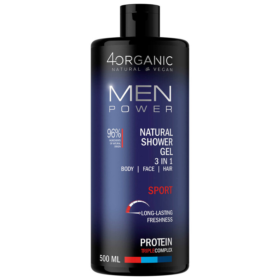 Cumpără 4Organic Men Power, gel de duș natural 3in1, Sport, 500 ml 4Organic Men Power, gel de duș natural 3in1, Sport, 500 ml