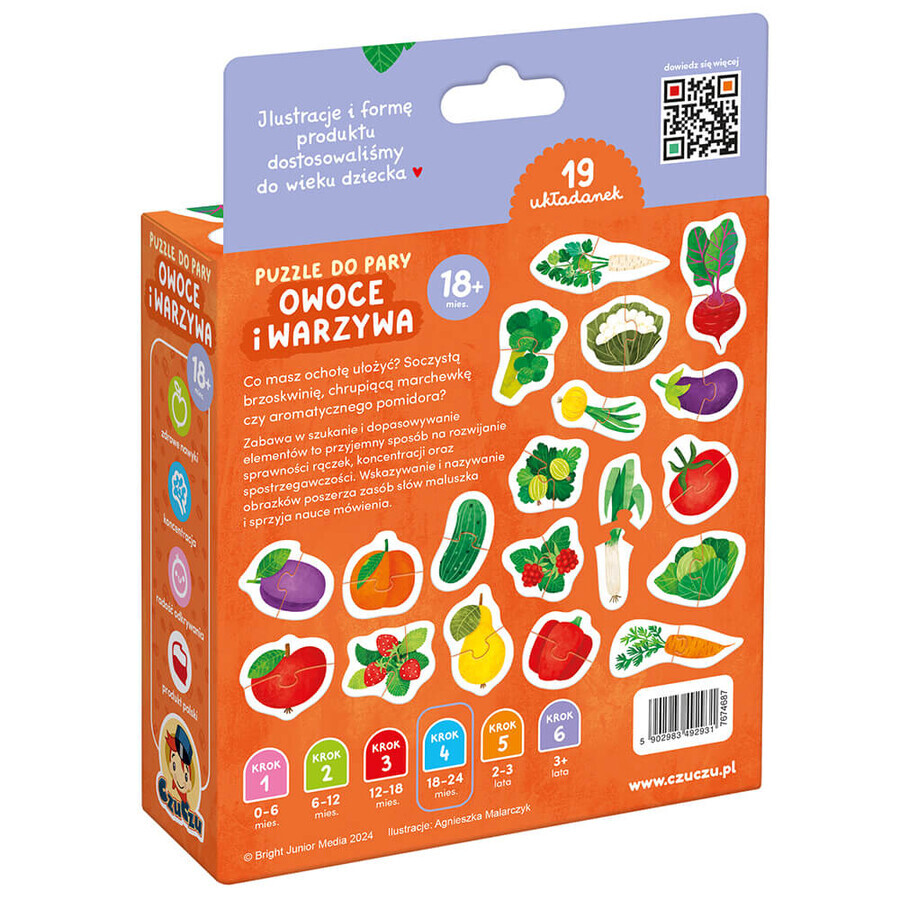 CzuCzu Puzzle a coppie Frutta e Verdura, puzzle per bambini, da 18 mesi, 38 pezzi