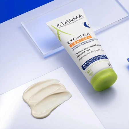 A-Derma Exomega Control, crema de noche emoliente regeneradora, pieles secas y con tendencia atópica, a partir del día 1, 200 ml