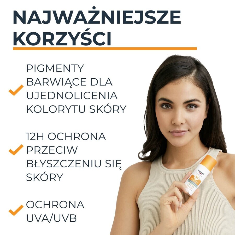 Eucerin Sun Protection Oil Control, Farbschutz-Gel-Creme, leicht, LSF 50+, 50 ml