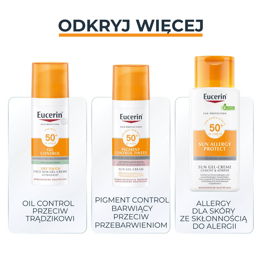 Eucerin Sun Protection Oil Control, Farbschutz-Gel-Creme, leicht, LSF 50+, 50 ml